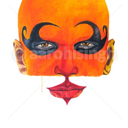 artbyaarohi-prints-aa-theyyam-halfFace Orange Theyyam 1